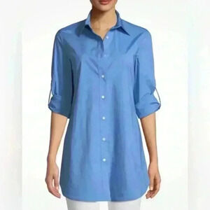 Misook Women’s M Button Shirt Blue Painter Pockets Long Sleeve Cotton Tunic Top